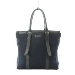 バーバリーブラックレーベル BURBERRY BLACK LABEL トートバッグ レザー切替 ネイビー 茶色 ブラウン チェック柄 ベルトデザイン ■GY14 /RI ■OSのサムネイル