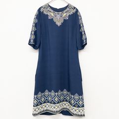 エトロ ペイズリー 総柄 ロングワンピース ブルー 青 シルク100 青 M