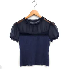 ランバン LANVIN シフォン ブラウス ニット 切替 ウール混 フリル 半袖 40 紺 ネイビー /NT23のサムネイル