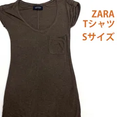 ZARA ザラ とろみ Tシャツ ロング丈 カットソー S ブラウン 肩ボタン ポケット #26-0395のサムネイル
