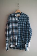 GREG LAUREN 50/50 FLANNEL STUDIO SHIRT 再構築 ネルシャツ グレッグローレン チェックシャツ ドッキング サーマル ブルー 2