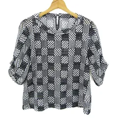 ヒロコビス ブラウス シャツ トップス 半袖 プルオーバー レディース 11サイズ ブラック×ホワイト HIROKO BIS 【中古】のサムネイル