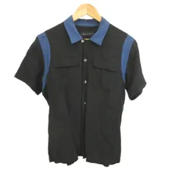 ラウンジリザード LOUNGE LIZARD シャツ 半袖 リネン バイカラー 麻 リネン 2 黒 ブラック 青 ブルー レギュラーカラー 胸ポケット トップス /YU ■GY03のサムネイル