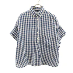 BEAMS BOY ビームスボーイ リネン ギンガムチェック 半袖 ボタンダウンシャツ 青紺 プルオーバー レディース 古着のサムネイル