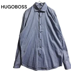 ●棚番号BR-5 HUGOBOSS ヒューゴボス ストライプ 長袖 シャツ レギュラーフィット イージーアイロン ビジネス ドレス メンズ 青白のサムネイル