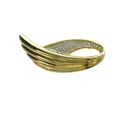 イヴサンローラン YVES SAINT LAURENT ピンブローチ アクセサリー 羽根モチーフ ラインストーン ゴールド色 ■GY18 /MQのサムネイル
