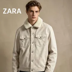 ●棚番号AF-3 ZARA ザラ　フェイクスエード　ボアカラージャケット　ボア取り外し可能　ボタン　ジッパー　クリームベージュ系　Mのサムネイル