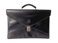 LOEWE ロエベ ビジネスバッグ ディプロマティコ アナグラム ブラック系 レザー メンズ ブリーフケース シルバー金具 美品のサムネイル