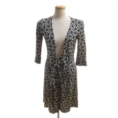 ダイアンフォンファステンバーグ DIANE von FURSTENBERG カーディガン シルク ウエストベルト 総柄 七分袖 2 黒 ブラック /SJのサムネイル