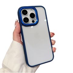 iPhone15 케이스 스트랩 홀 포함 클리어 투명 커버 2 색 배색 얇은 귀여운 여성 아이폰 15 커버 뒷면 케이스 하드 케이스, 깊은 블루