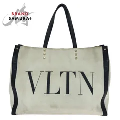 VALENTINO ヴァレンティノ ガラヴァーニ ロックスタッズ VLTN オフホワイト ブラック ゴールド金具 キャンバス/レザー トートバッグ 603487【中古】のサムネイル