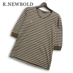 R.NEWBOLD ポールスミス 春夏★ 七分袖 ボーダー Vネック ロゴ刺繍 カットソー Tシャツ Sz.L メンズのサムネイル