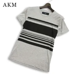 AKM エイケイエム 春夏★ 【AST-715N】 半袖 ボーダー スリム Tシャツ カットソー Sz.M メンズ 灰 グレーのサムネイル