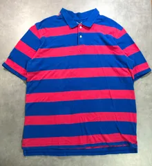 【Faded Glory】フェイデッドグローリー ボーダーポロシャツ XL 青×ピンク コットン100% ゆったりサイズ オーバーサイズ ビッグシルエット カジュアル アメカジ シンプル 半袖 古着 トップス メンズ レディース ユニセックス 夏服のサムネイル