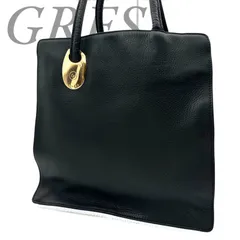 B6044】 GRES グレ トートバッグ ハンドバッグ レザー シボ革 ブラック 