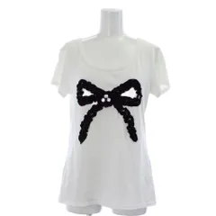 バーニーズニューヨーク BARNEYS NEW YORK Tシャツ カットソー M 白 ホワイト 黒 ブラック 半袖 ラウンドネック リボンモチーフ /GG ■GY60のサムネイル