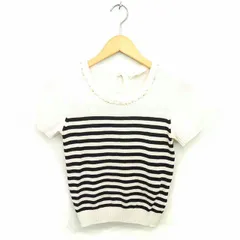 エムズセレクト m’s select ニット セーター 丸首 ボーダー ビーズ装飾 綿 コットン 半袖 36 ベージュ ブラック 薄茶 黒 /TT27のサムネイル