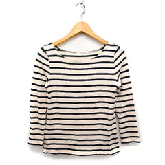 チャイルドウーマン CHILD WOMAN ボーダー柄 カットソー Tシャツ ボートネック 半端袖 バスクシャツ 綿 F ベージュ /FT42のサムネイル