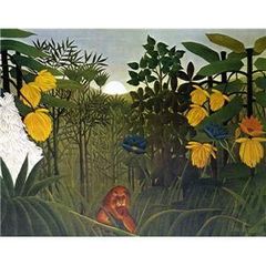 ds-世界の名画シリーズ、プリハード複製画 アンリ・ルソー作 「ライオンの食事」（額縁付）