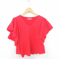 アヴァンリリィ AVAN LILY カットソー Tシャツ Vネック 袖フリル 無地 シンプル 綿 コットン 半袖 S 赤 レッド /TT11のサムネイル