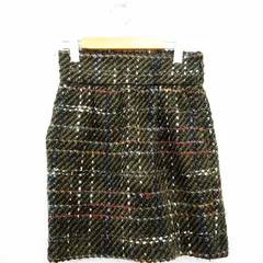 カージュ Khaju タイトスカート 総柄 ひざ丈 ウール混 コットン 綿 ブラック カーキ 黒 深緑 /MT36のサムネイル