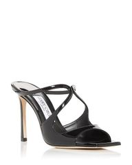 지미츄 레이디스 슈즈 샌들 힐 Jimmy Choo Womens Anise 95 Strappy High Heel Slide Sandals Black Patent L