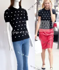 シャネル セーター CHANEL ブラック ドット ロゴ ふんわり カシミヤ 100% ニット ココマーク カール・ラガーフェルド 定番 超美品 38のサムネイル