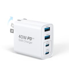 TOPADRE Total 40W Quick Charger Type-C Charger [Foldable / GaNIII Technology / Ultra-Low Temperature / PSE Technical Standard Compliant] 4-in-1 USB Outlet Charger for Four Devices Simultaneously, Compatible with iPhone, iPad, Android, and Other Devices, White 0