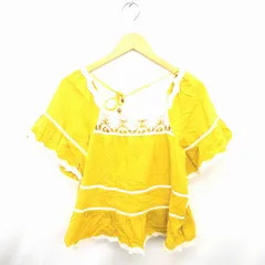 アフターオール after all カットソー ブラウス スクエアネック プルオーバー レース 半袖 M からし色 マスタード /TT34のサムネイル