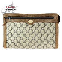 GUCCI Vintage Gucci Plus Beige Brown Gold Hardware GG Supreme Canvas Clutch Bag Second Bag 601069 [Used]