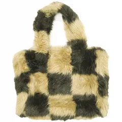 STAND STUDIO スタンドスタジオ LIZ FAUX FUR BAG チェッカーパターン フェイクファートートバッグ Brown ハンドバッグ CITYSHOP カバン g23743のサムネイル