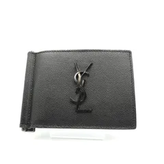 SAINT LAURENT（サンローラン）モノグラム マネークリップ ウォレット 二つ折り財布 ブラック レザー YSLロゴ シルバー金具 メンズ【中古】のサムネイル