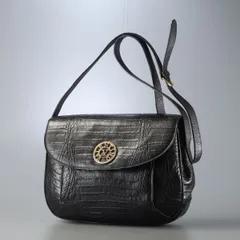 伊製 vintage VALENTINO ヴァレンティノ ガラヴァーニ クロコ型押しレザー フラップ ショルダーバッグ クロスボディ 鞄 ブラック系 黒 archiveのサムネイル