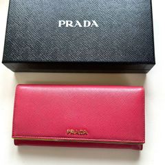 プラダ PRADA 長財布 サフィアーノレザー メタルフラップ ピンク