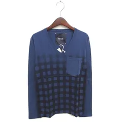 ヴァロッシュ VAROSH タグ付き Tシャツ カットソー Vネック 格子柄 チェック 綿 コットン 長袖 S 紺 ネイビー /TTのサムネイル