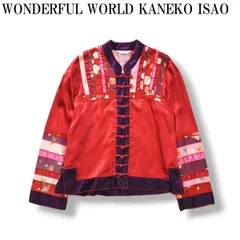90s00s archive ワンダフルワールド カネコイサオ WONDERFUL WORLD KANEKO ISAO 長袖 チャイナボタン 花柄切替 サテン シャツ レッド レディース ♪のサムネイル