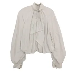 BALMAIN バルマン ブラウス シルク100％ ボウタイ ギャザーデザイン シャツ ショート丈 バックジップ ハイネック オフホワイト 34【XS】 レディース 【中古】のサムネイル