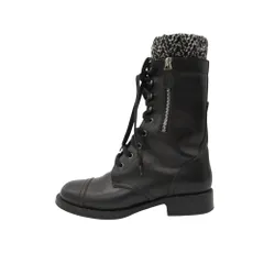 CHANEL シャネル ブーツ ココマーク サイドファスナー ロング コンバット シューズ ブラック 38 25cm レディース 【中古】のサムネイル