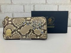 ☆良品☆ADMJ 長財布 パイソン へび革 スワロフスキー 本革 ウォレット