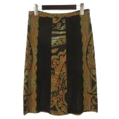 エトロ ETRO 総柄 スカート プリーツ切替 40 ブラック ブラウン系 260615Eのサムネイル