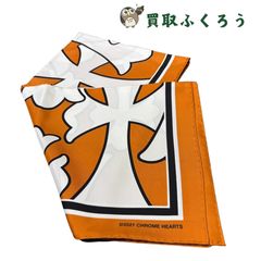 【美品】クロムハーツ セメタリークロス シルク スカーフ オレンジ 超希少☆新品・レシートコピー有】クロムハーツ Chrome Hearts