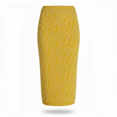 Ib7 【美品】FENDI フェンディ 2021 ズッカ柄 ニットスカート FF Logo Pencil Skirt 38サイズ イエロー レディース 女性用ta1のサムネイル
