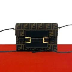 極 美品 FENDI フェンディ ヴィンテージ ズッカ FF ロゴ 柄 キャンバス レザー 本革 セミ ワン ショルダーバッグ ブラウン 21844のサムネイル