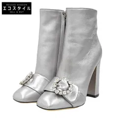 DOLCE&GABBANA　ドルチェアンドガッバーナ　美品 レザー ビジュー サイドジップ アンクルブーツ レディース シルバー 36 CT0326　36のサムネイル