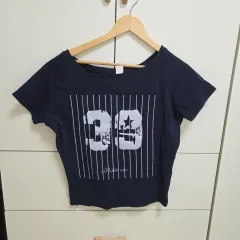 ネイビー ワンオフショルダー 半袖Tシャツ Mのサムネイル