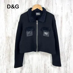 00s D&G DOLCE&GABBANA ドルチェアンドガッバーナ ワンポイントロゴ ボア付き ウールニット ジップカーディガン ブラック y2kのサムネイル