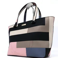 kate spade ケイトスペード トートバッグ マルチカラー ピンク 黒 PVC 23×27-41×13 カラーブロック 肩掛け マチ広 大容量 通勤 通学 オフィス お出かけ マザーズバッグ 自立 ロゴ サフィアーノ調 カバン 鞄 レディース 婦人 舟形のサムネイル