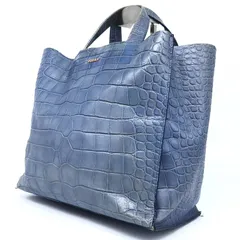 FURLA フルラ クロコ型押し トートバッグ ブルー 青 本革 27×29-41×15 A4 大容量 マチ広 通勤 通学 オフィス お出かけ 自立 舟形 マザーズバッグ 手提げ ヴィンテージ レトロ パソコン PC カバン 鞄 レディース 婦人 デニムブルーのサムネイル