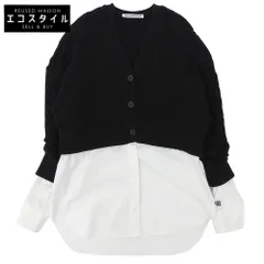 ALEXANDER WANG　アレキサンダーワン　コットンナイロン ケーブルニットセーター×シャツ バイレイヤード カーディガン トップス 黒×白 S　Sのサムネイル