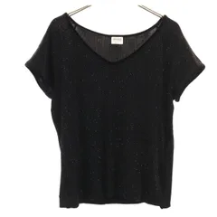 ARMANI COLLEZIONI アルマーニコレッツォーニ フレンチスリーブ Vネック ラメ カットソー ブラック レディース 古着のサムネイル